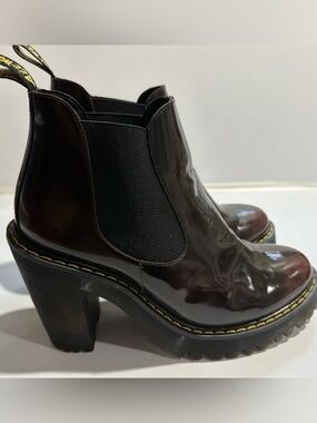 Dr Martens Leather Hurston Chelsea Boots Cherry Red Arcadia Heel Womens 8